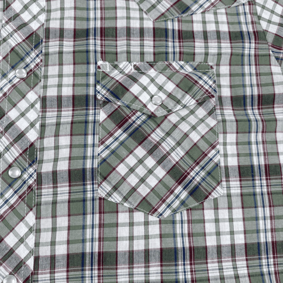 Rustler Western Shirt Adult EXTRA LARGE Green White Plaid Extra Long Tails Snaps - Picture 2 of 4